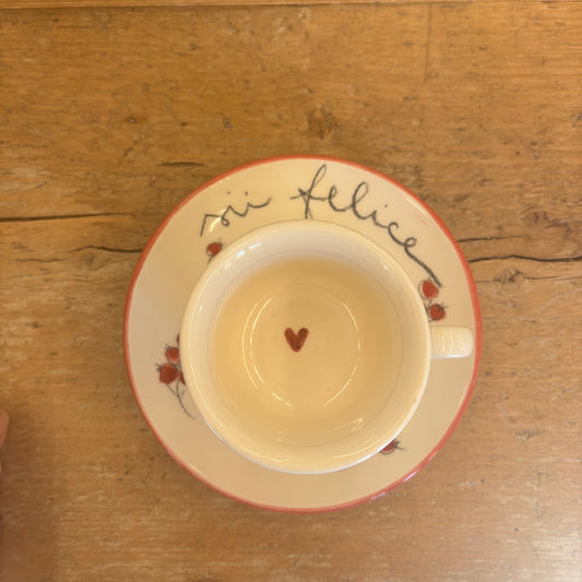Tazzina con piattino pettirosso “ sii felice”