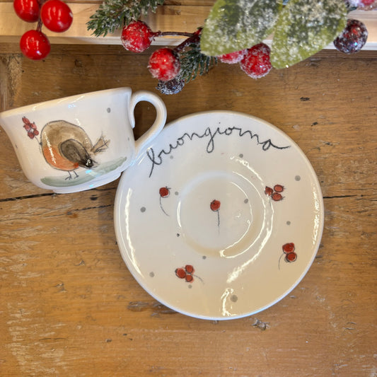 Tazzina con piattino pettirosso