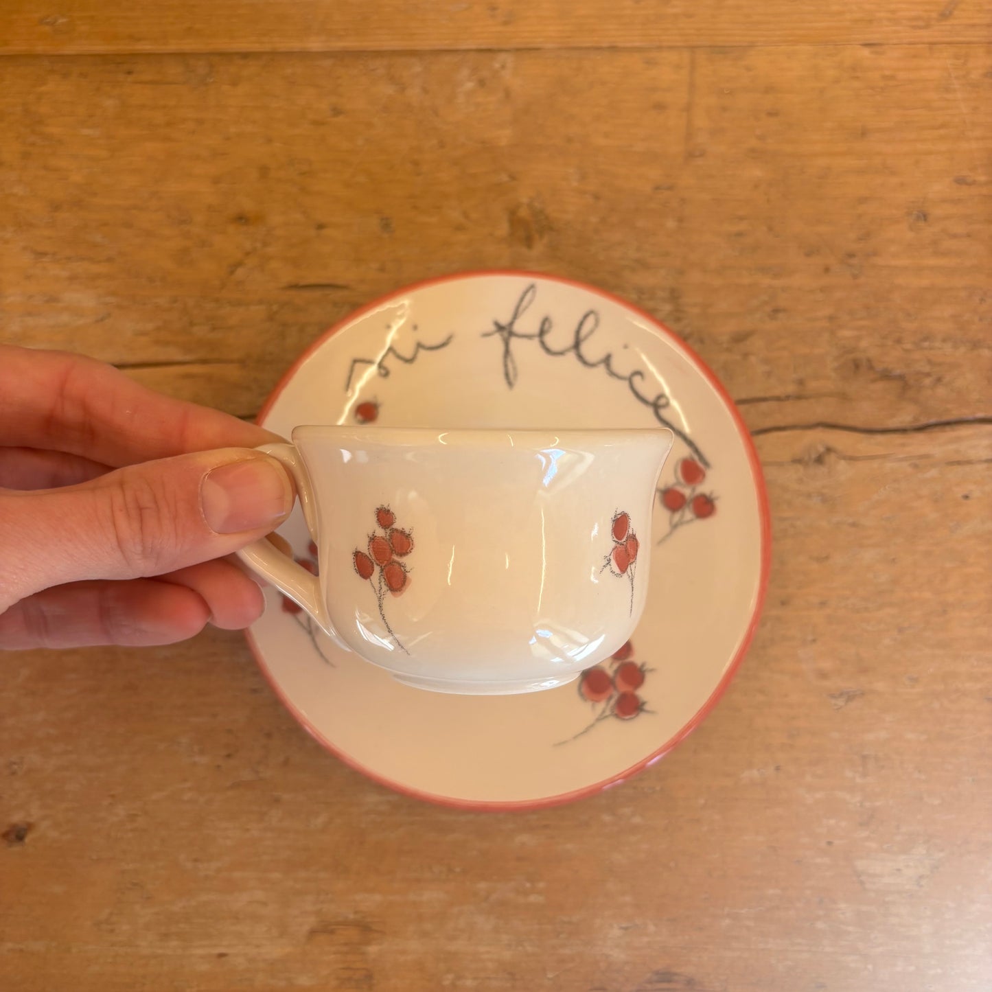 Tazzina con piattino pettirosso “ sii felice”